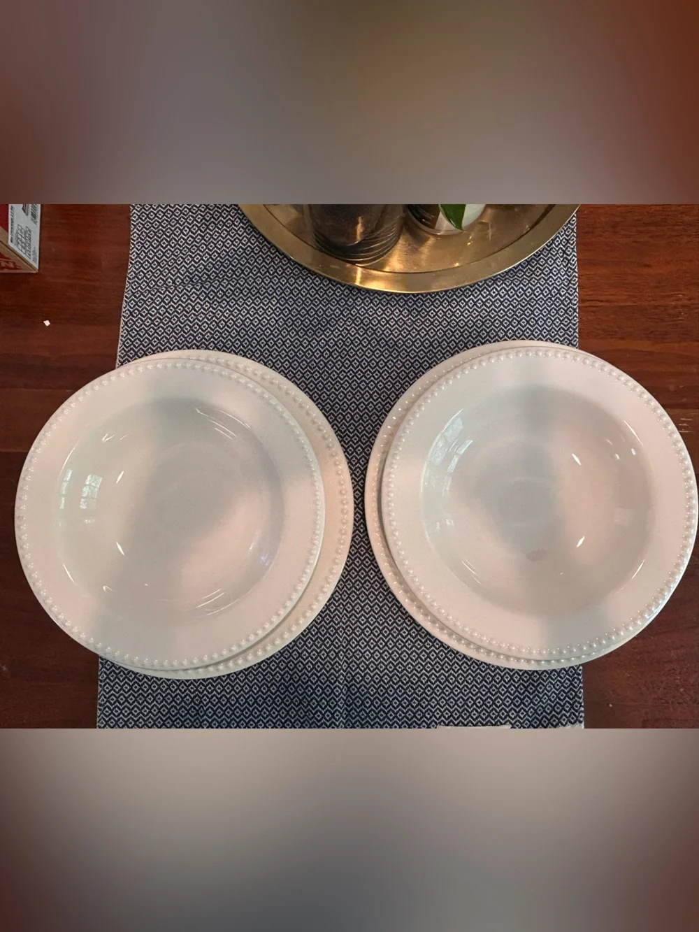 Pottery Barn Emma Stoneware Cream Beaded Rim Dinner Plates Soup Bowls